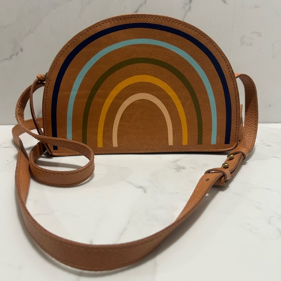 Madewell Handbags - Madewell The Simple Half-Moon Rainbow Leather Crossbody Bag Purse Brown Boho